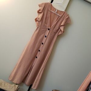 Zara Elegant Tan Button-Down Dress